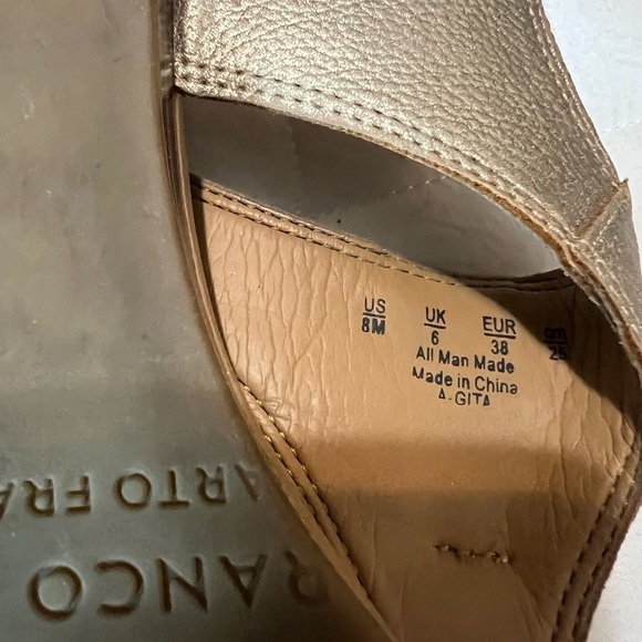 Metallic Champagne T-Strap Sandals with Adjustable Buckle - Picture 4 of 5